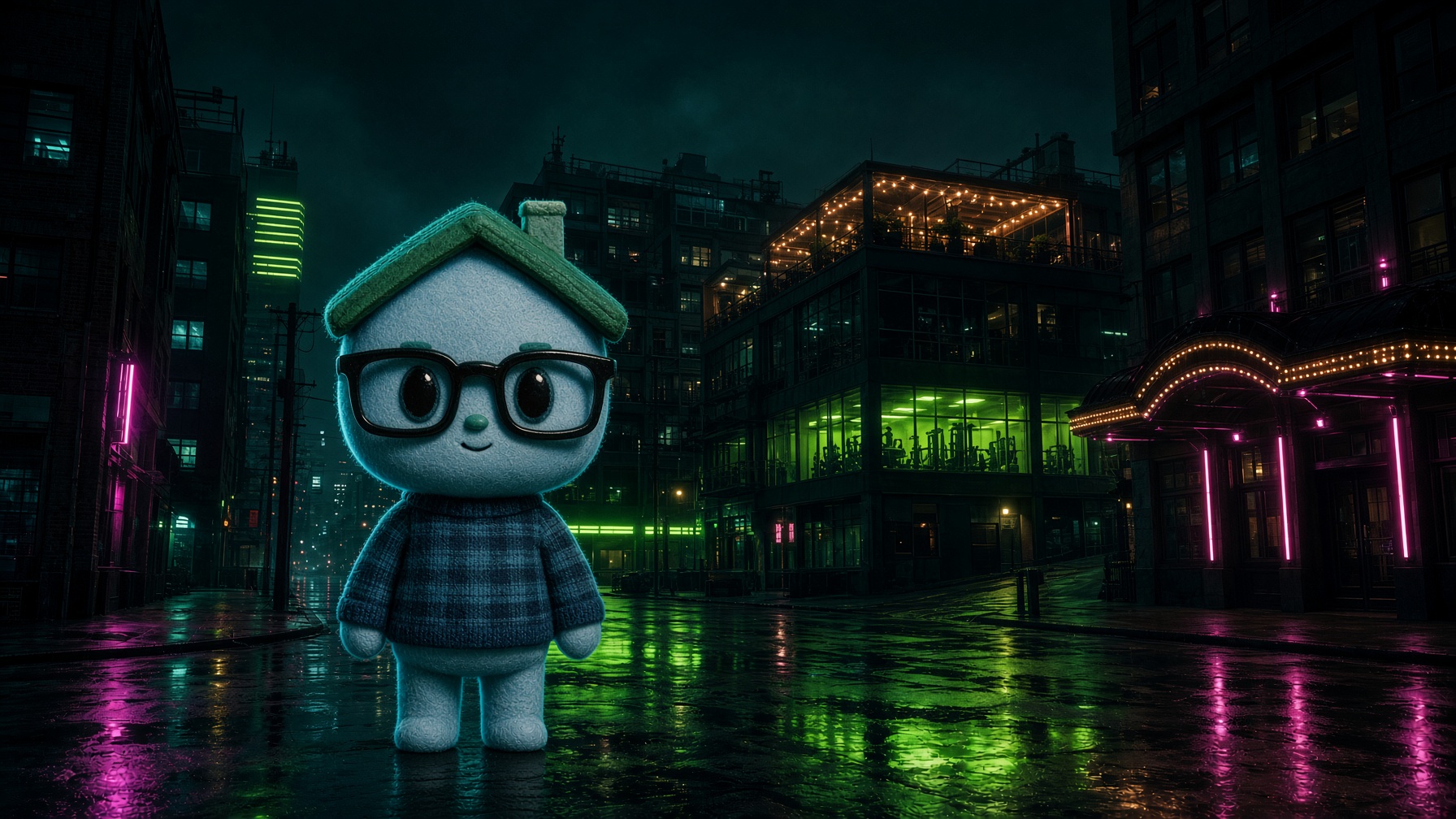 Pons standing in the neon street